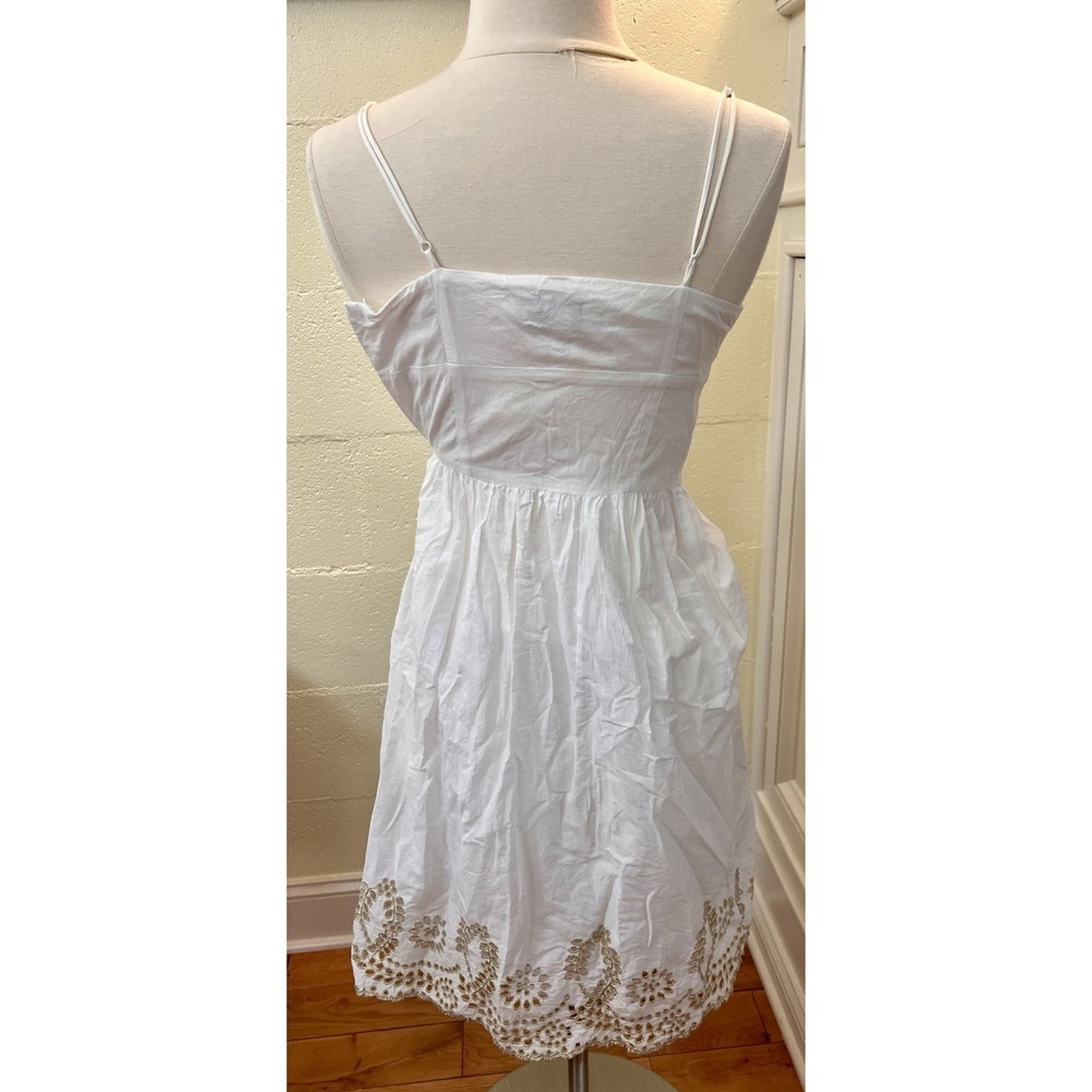 Ann Taylor Loft Petite Size 00P White Strap Sun Dress With Gold Eyelet Trim - Picture 4 of 7